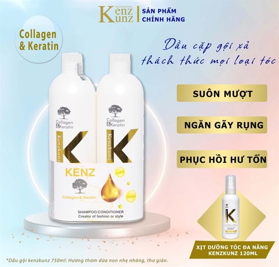Cặp Gội - Xả Kenz - Collagen & Keratin 750ml x2